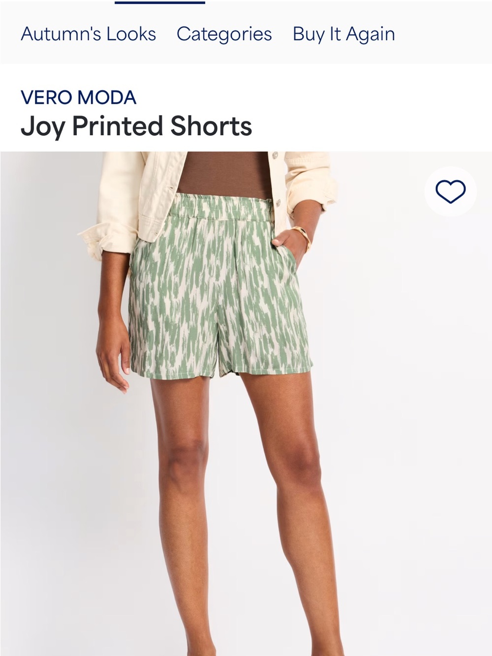 Vero Moda Green Printed High Waist Shorts